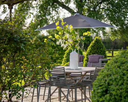 la terrasse sud de la Vie de Cocagne, gite de charme pays d'auge, Normandie 2024